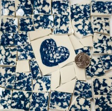 Broken China Mosaic Tile Arts and Craft Supplies - Blue White Heart Tile E806