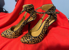 Nine West Leopard Print rounded point Toe Ankle Strap Stilletto Shoes Size 7M