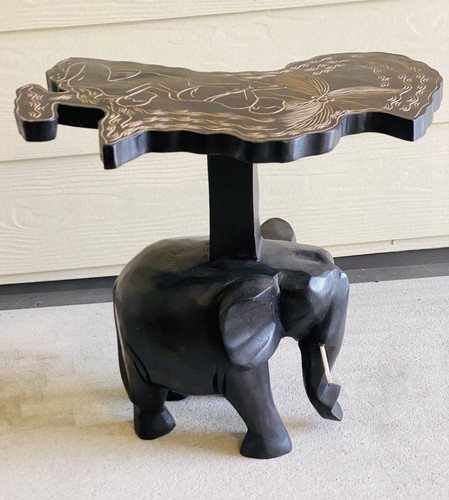 HTF Hand Carved NOVICA African Elephant Accent Table Foot Stool Sese Wood Black - Picture 5 of 10