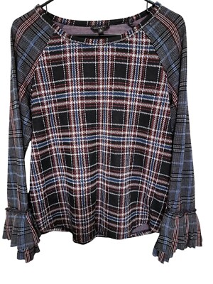HANNA  PLAID SIZE L TOP CUADROS CONVINADOS CON LINDO ESTILO EN SUS MANGAS