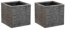 2x Strata Slate Square Planter Indoor Outdoor Garden Plastic Plant Pot - GREY