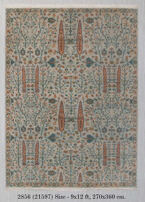 9x12 Bluish Grey Cypress Tree Of Life High Quality Hand Knotted Soft Wool Rug