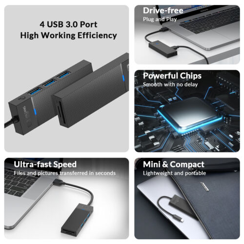 Hub USB 3.0 Tipo-A Adaptador Lector de Tarjetas SD/TF Puertos Ultra Delgado Hub de Datos 5Gbps - Imagen 4 de 8