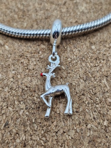 Authentisch rot cz Silber Rudolph das Rentier mit der roten Nase europäischer Zwischenring Charm Perle