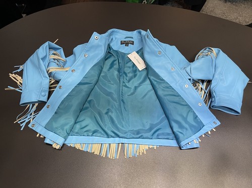 MISS SELFRIDGE Western Cowgirl Blue Vegan Suede Fringe Jacket Size UK 12 BNWT - Picture 9 of 12