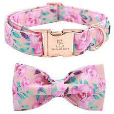 Floral Rose Print Dog Collar Adjustable Soft Dog Collar with Bowtie Girl Pet ...