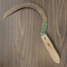 Vintage Hand Sickle Cutter Harvest Knife With Wood Handle 15" H