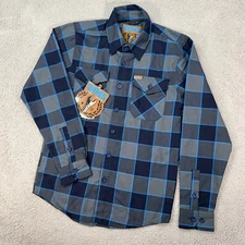 Dixxon Shirt Mens XS Blue Gray Plaid Button Up The Wrench Flannel Pockets NEW