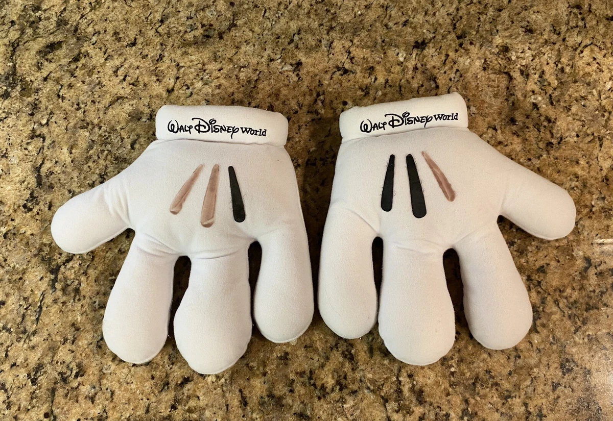 10” PAIR Walt Disney World Mickey Mouse White Plush Costume Gloves Hands  Vintage