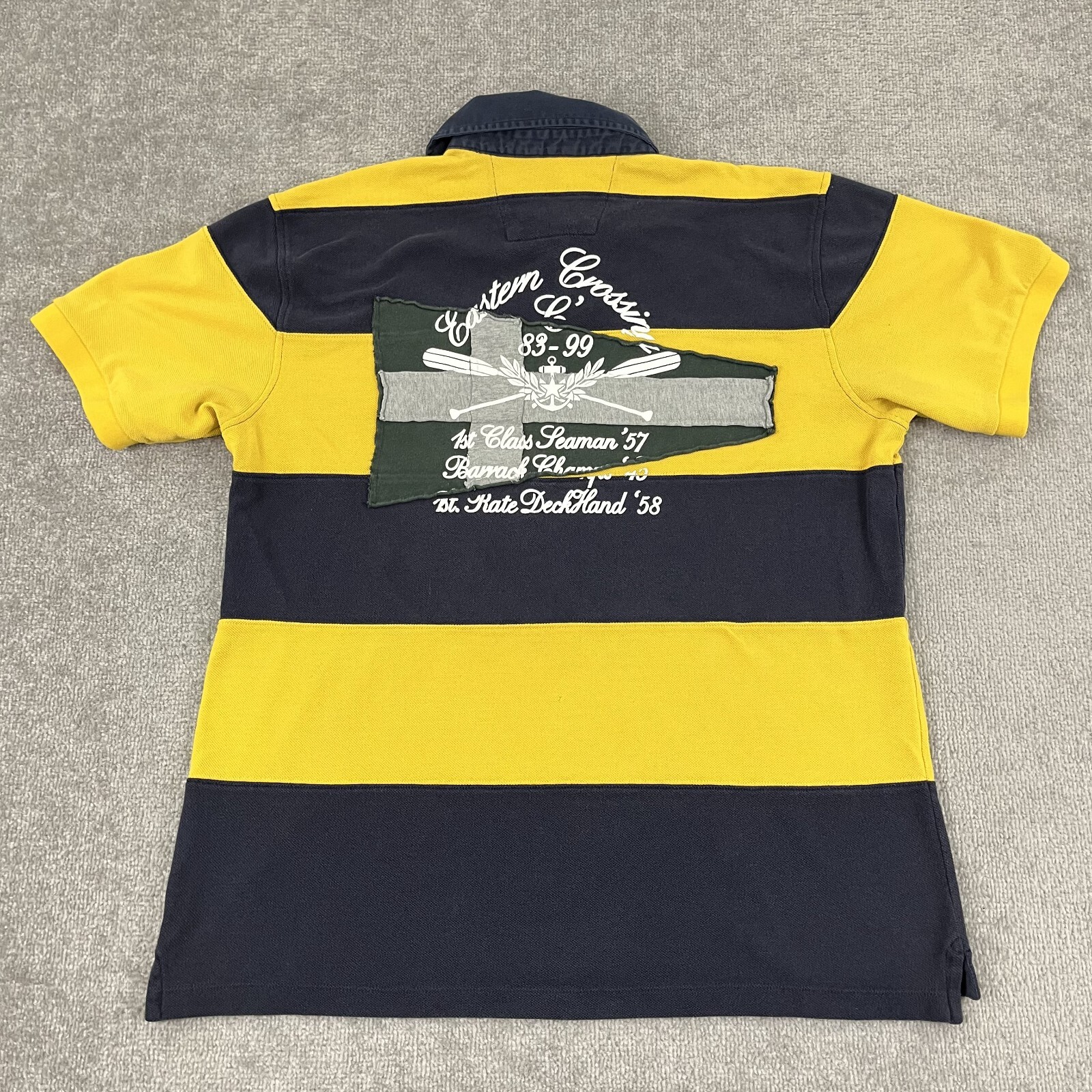 FILA Polo Nautica Rugby Uomo XL Blu Giallo Righe Vela Canottaggio Ricamata