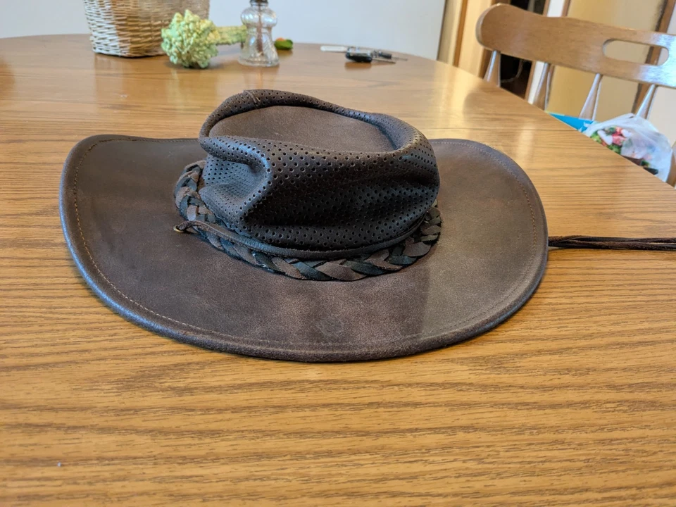 Unisex Minnetonka Cuero Outback Western Sombrero Talla Med Cuero Negro Sombrero de Vaquero Foto 2 de 3