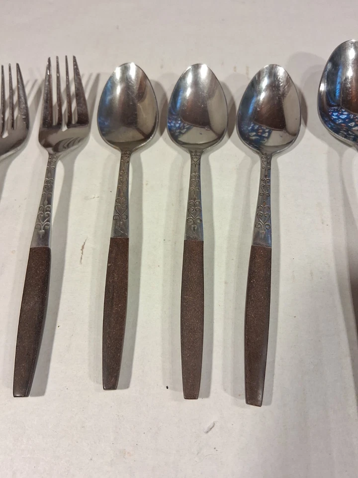 12 Piece Interpur Stainless Steel Flatware Wood Handles Japan - Image 2 of 4