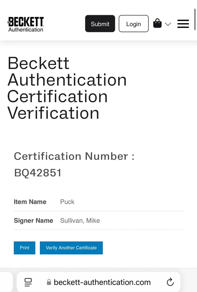 Mike Sullivan Signed Penguins B2B Stanley Cup Champs Puck Beckett BAS COA IP a - Image 3 of 3