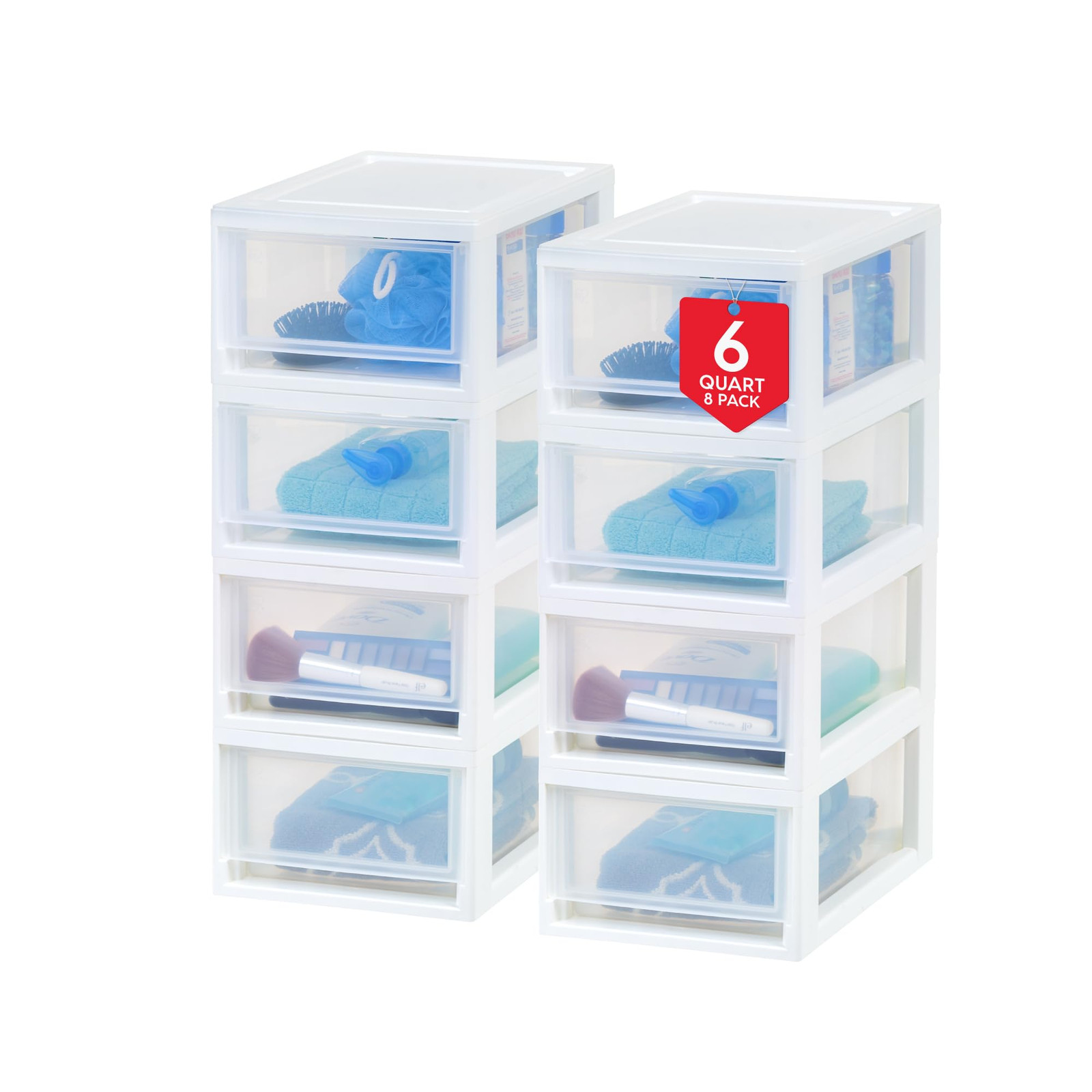 USA 6 Qt Stackable Plastic Drawer Organizer 8-Pack for Home Storage