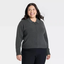 Women's Full Zip Cardigan - A New Day Charcoal Gray 4X