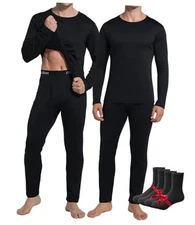 2 Pack Thermal Underwear Long Johns for Men Fleece Lined Large A-black*black