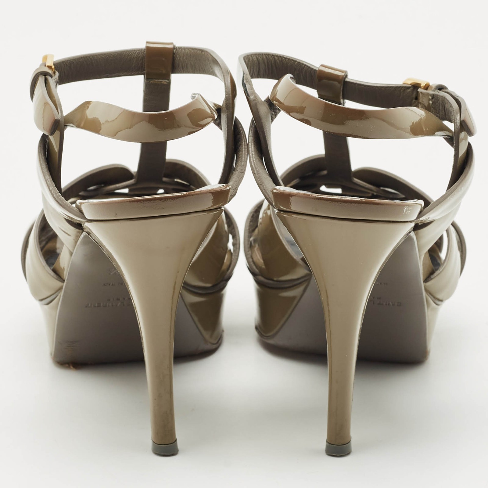 Sandali Saint Laurent verde oliva vernice plateau omaggio misura 39 5