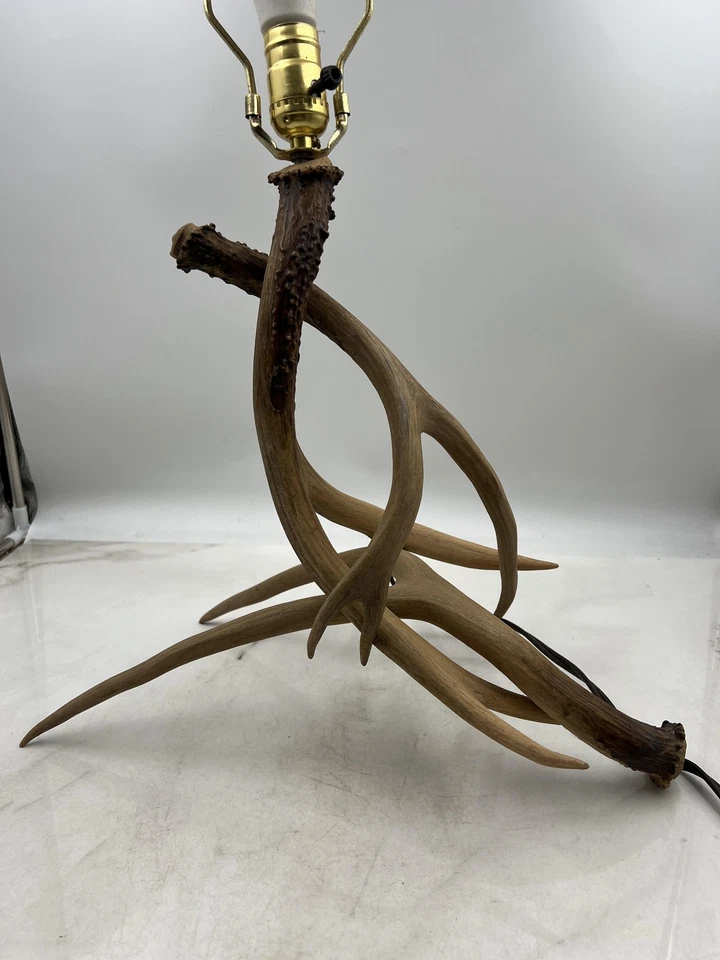 Lámpara de mesa rústica con astas de ciervo decoración de cabaña astas reales iluminación de 22" de alto Foto 2 de 4