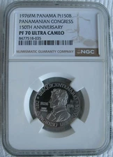 Panama 1976-FM Platinum 150 Balboas NGC PF-70 Ult.Cam.Panamanian Congress
