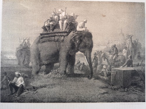 Lithograph from 1866. Under de Träffning vid Doondiakera (oude). During the Tr