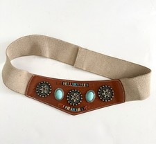 Patricia Green Details Vintage Belt Beaded Silver Turquoise Boho Woven Leather
