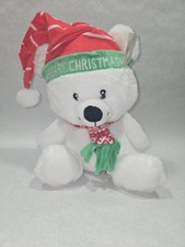 American Greetings Plush White Christmas Teddy Bear With Hat Stuffed Toy