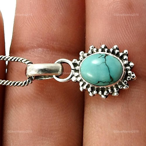 Ovalado Turquesa Natural Amistad Día Boho Bisel Colgante Joyería Plata de Ley - Imagen 3 de 8