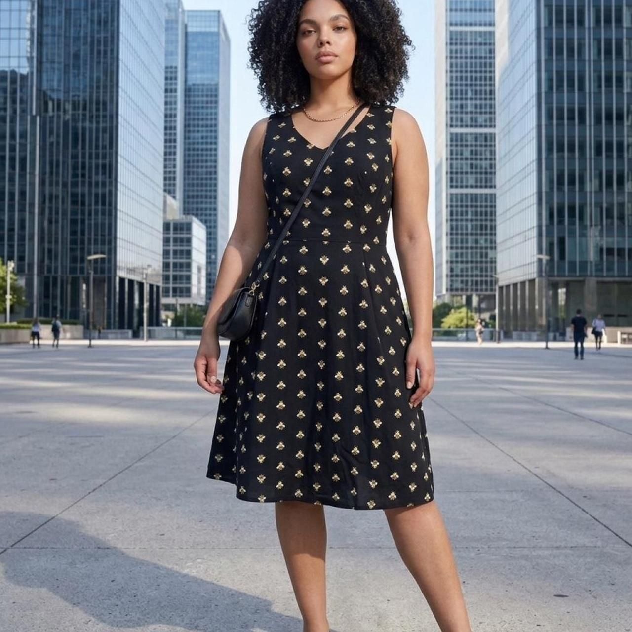 Eva Rose Bee Print Cotton Fit and Flare Dress