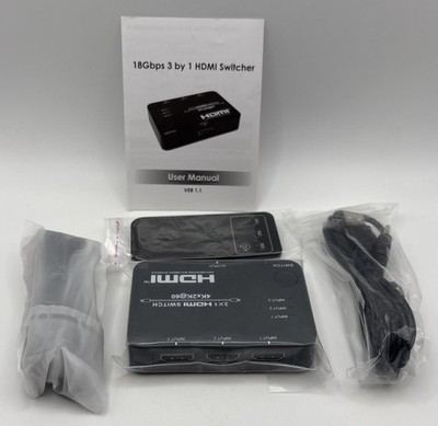 3 Port 4K HDMI Switcher 3 In 1 Out HDMI With IR Remote 3X1 HDMI Switch