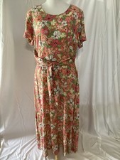 Vintage Erika Long Floral Dress Size L Front Tie Belt & Pockets & Zip Back C5