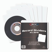 25 BCW 45 RPM Record White Dividers For 7" Vinyl Collections w/ Write on Tab NEW