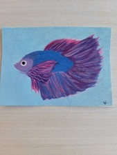 ACEO Original, art cards, Betta Fish, Miniature Gouache Painting