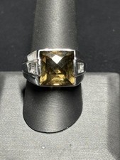UNISEX 925 STERLING SILVER CITRINE AND COLORLESS TOPAZ RING SIZE 9.25