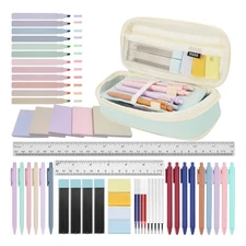 52 Aesthetic School Supplies with Cute Pen Case,5 Black, 2Blue,2 Red Ink Gel ...
