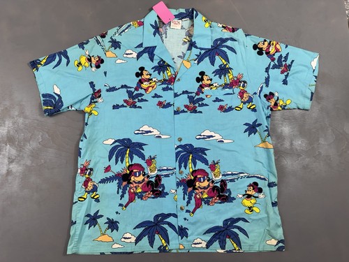 Vintage 80er Barefoot in Paradise Herren XL Disney Mickey Minnie Mouse Hawaiihemd