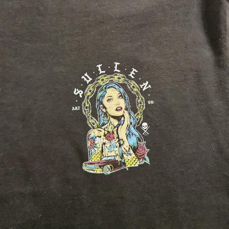 Sullen Art Black Graphic Girl Chain Tattoo Pullover Cotton Hoodie Sweatshirt L - Image 2 of 4