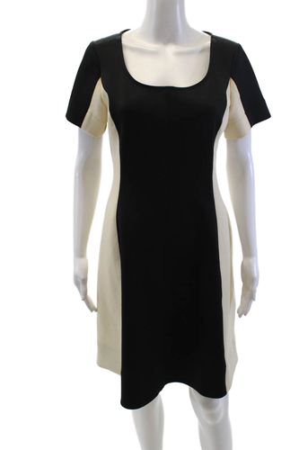 Donna Karan New York Womens Back Zip Short Sleeve Dress Beige Black Size 8