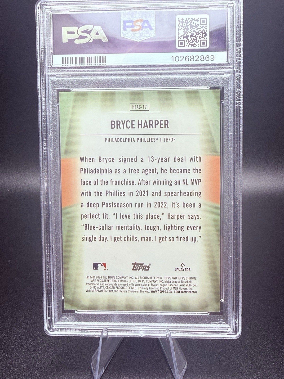 Topps 2024 Chrome Update Home Field Advantage Bryce Harper #HFAC-17 PSA 9 view 2