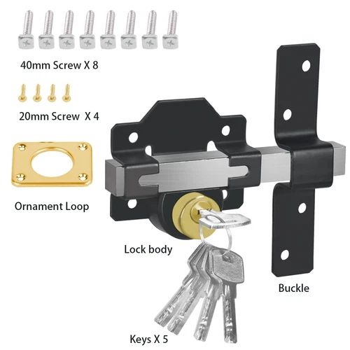 50/70mm Double Long Throw Gate Lock 5 Keys Garden Locking Both Sides