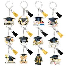 Graduation Acrylic Keychain Set - 12 Pcs Congrats Grad Themed Keychains with