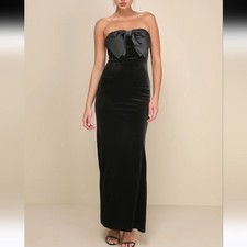 Maxi Vestido Lulu's Dramatic Stunner Negro Terciopelo Lazo Sin Tirantes Talla S Glam Galas