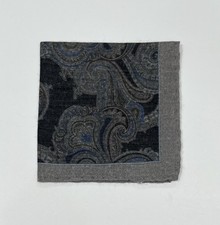 Handkerchief Men Silk Gray Made Italy Art Paisley Suit Pocket Square 12.5  