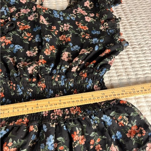 Trixxi Black Floral Ruffle Dress Size M Smocked Waist Boho Cottagecore - Picture 5 of 7