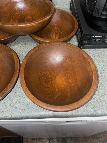 Set 6 insalatiere ovali in legno vintage WOODCRAFTERY Made in USA 9” x 8,5” - Foto 4 di 14