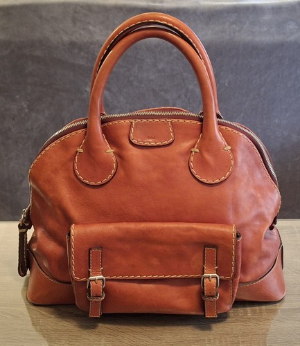 LARGE ORANGE LEATHER CHLOE EDITH SATCHEL HANDBAG BAG
