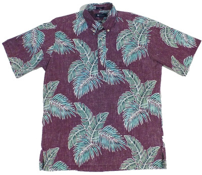 Reyn Spooner S Hawaiian Shirt Burgundy Aloha Excellent Condition Green Leaf