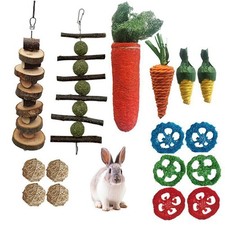 16pcs Natural Bunny Chew Toys Set Apple Wood Grass Ball for Rabbit Hamster Gift