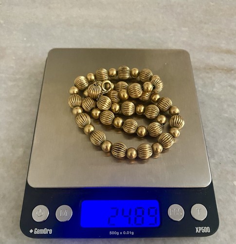 Vintage 12k Gelbgold gefüllt GF Perlen Kugel Halskette Halsband an Kette 15,5" - Bild 4 von 4