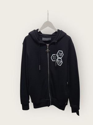 Philipp Plein Black Big Skull Swarovski Keyring Hooded Jacket 148703923