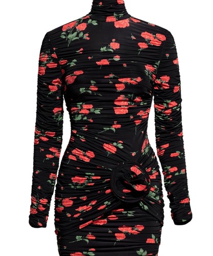 MAGDA BUTRYM X H&M Rose Appliqué Mock Turtleneck Dress Floral Out XL